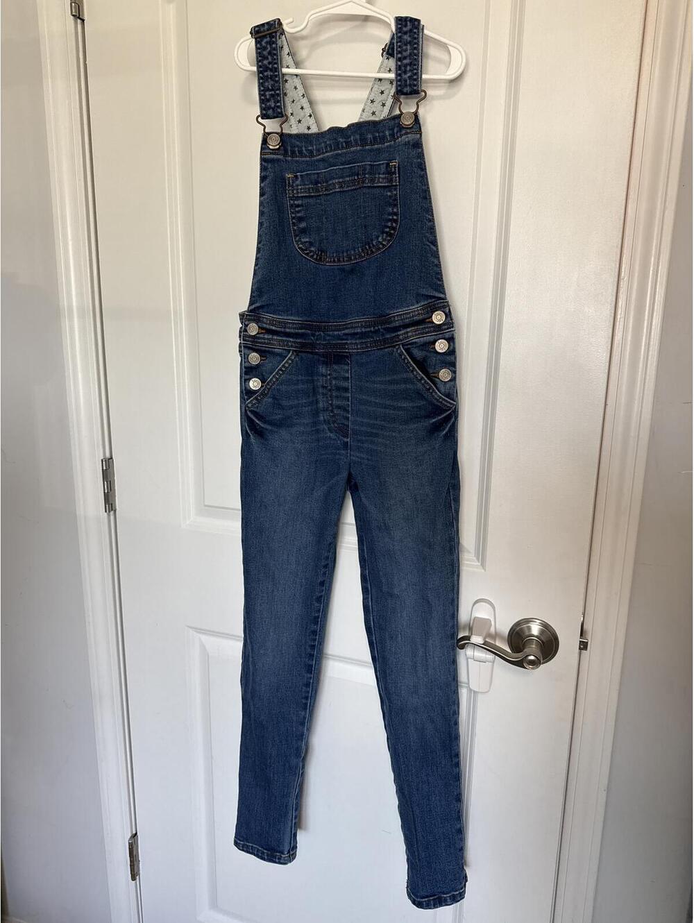 Boden Denim Overalls with Star Print Lining, Size 9-10Y